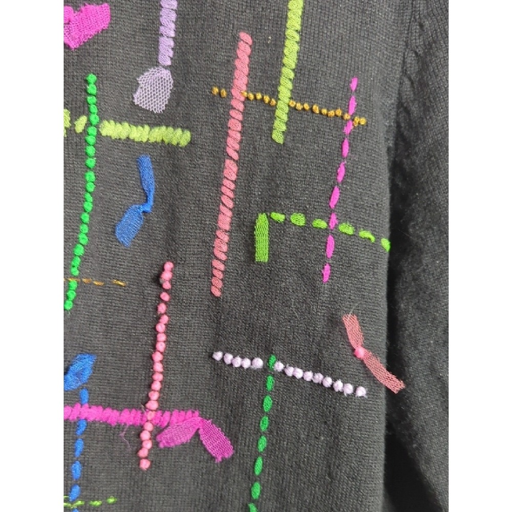 Vintage Michael Simon Y2K Black Embroidered Cardigan Jacket Colorful Tulle - Picture 7 of 9